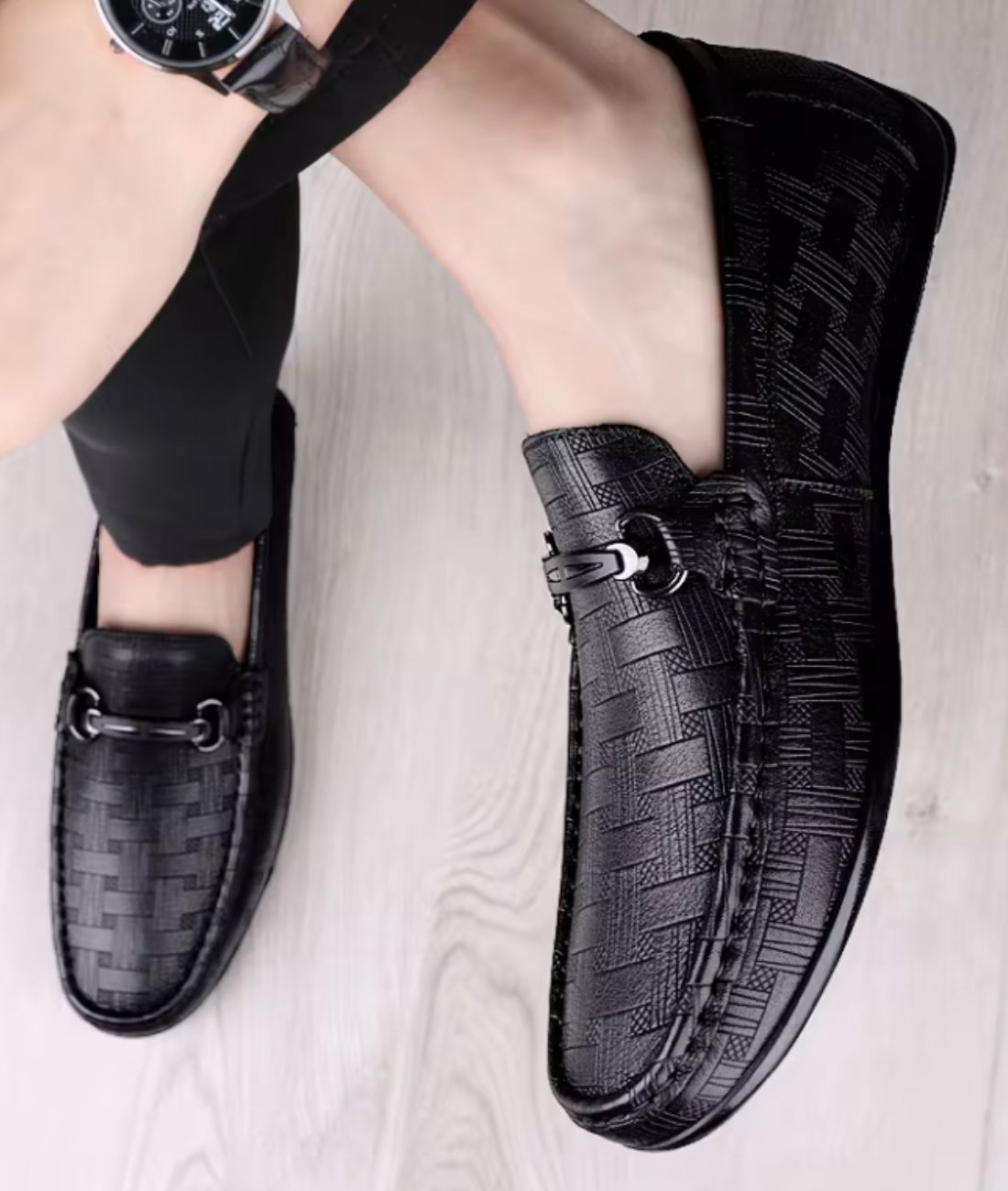 Men’s Horsebit Patent Leather Loafers Deep Black