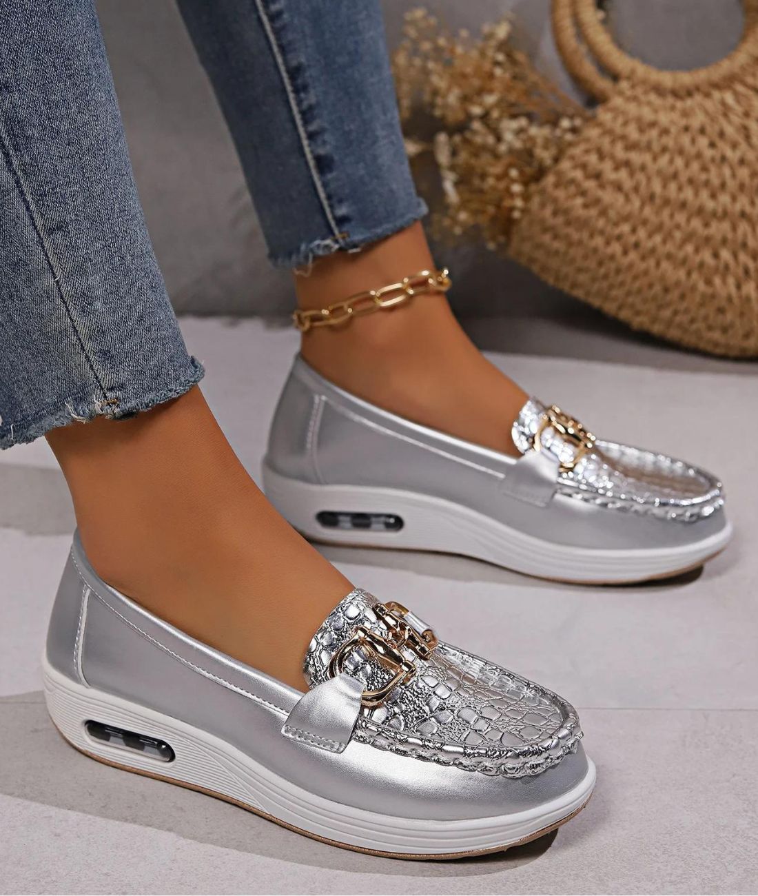 Women’s Platform Leather Loafers Grey