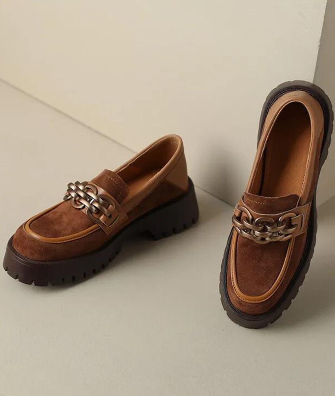 Women’s Platform Patent Leather Loafers Coffee Brown