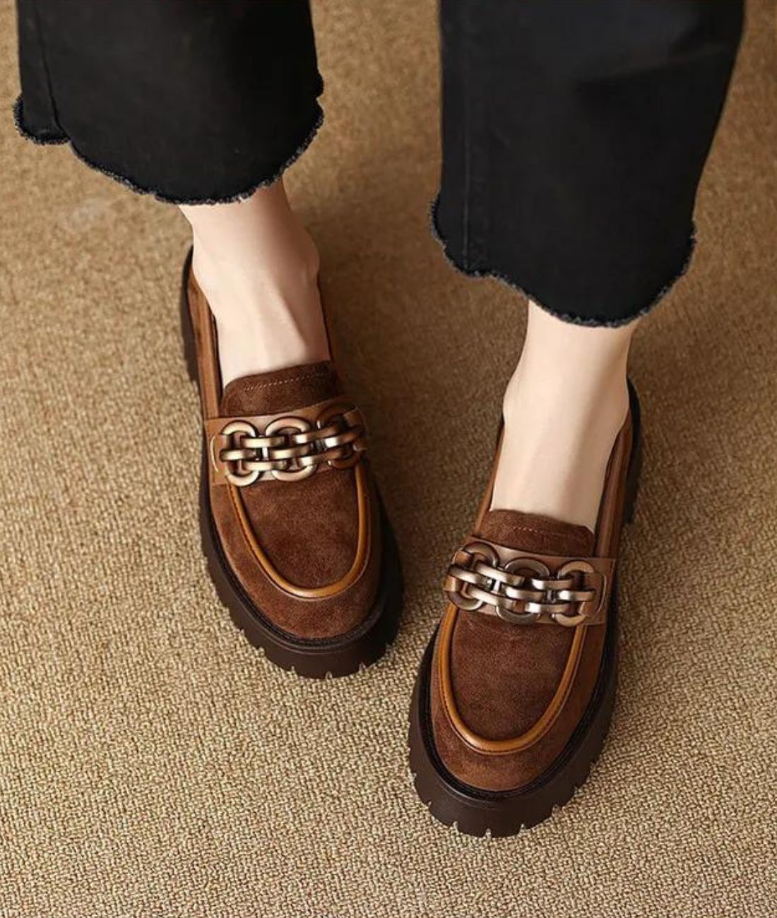 Women’s Platform Patent Leather Loafers Coffee Brown