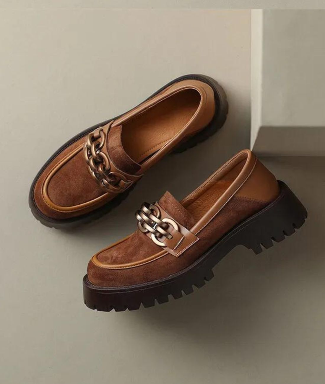 Women’s Platform Patent Leather Loafers Coffee Brown