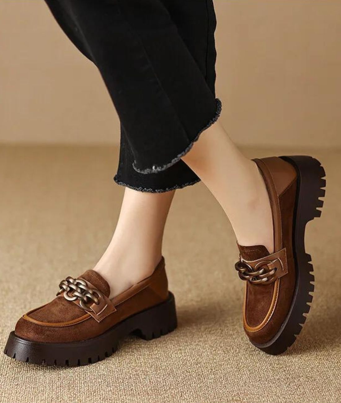 Women’s Platform Patent Leather Loafers Coffee Brown