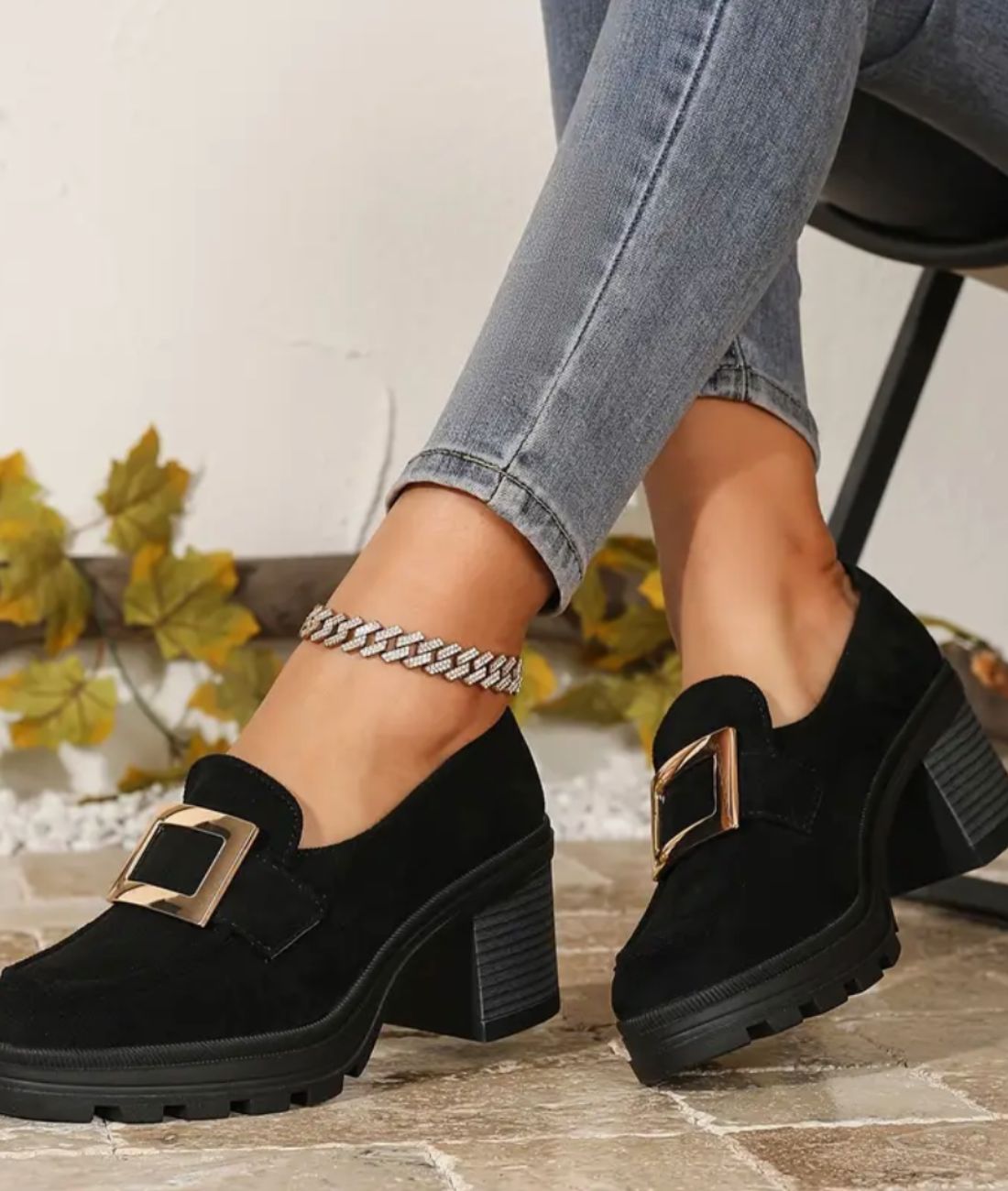 Women’s Heeled Suede Loafers Deep Black