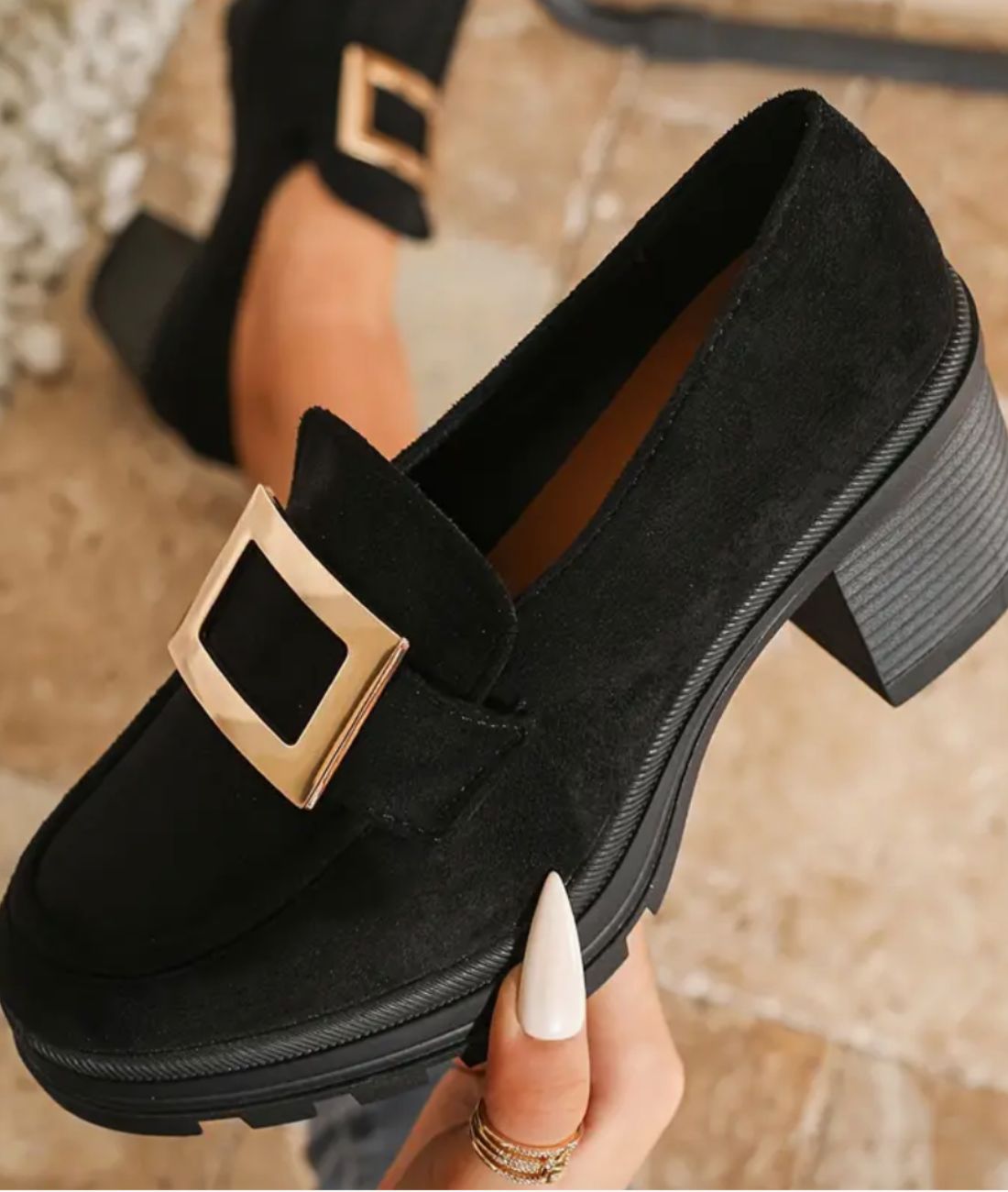 Women’s Heeled Suede Loafers Deep Black