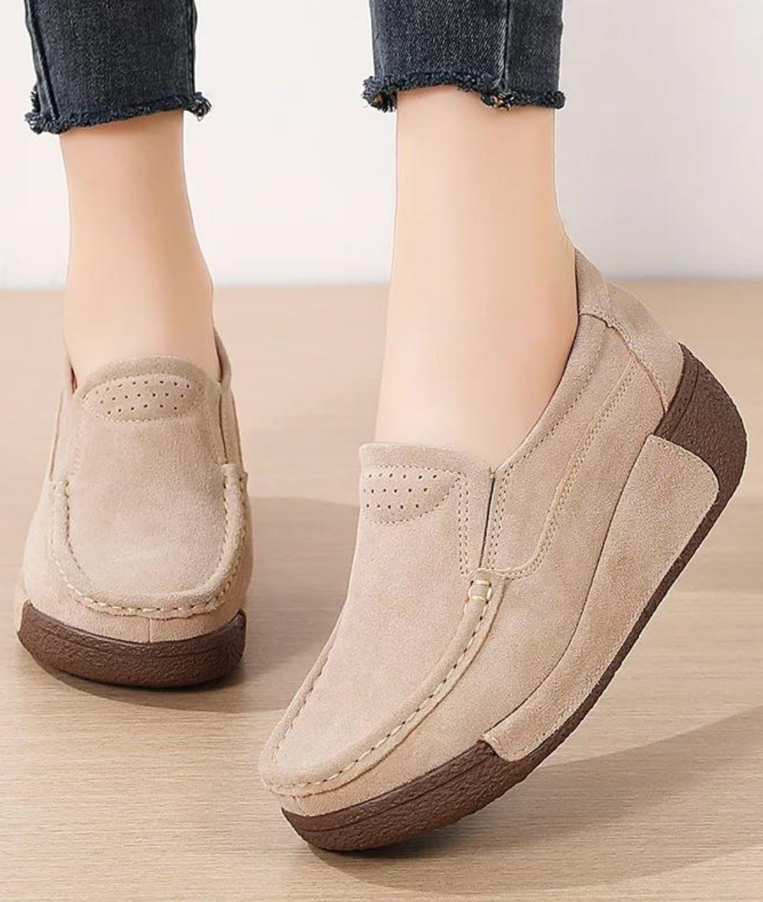 Women’s Heeled Suede Loafers Sand Beige