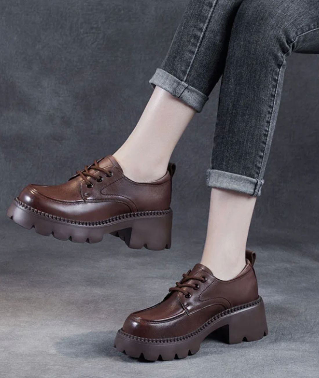 Women’s Platform Leather Loafers Coffee Brown
