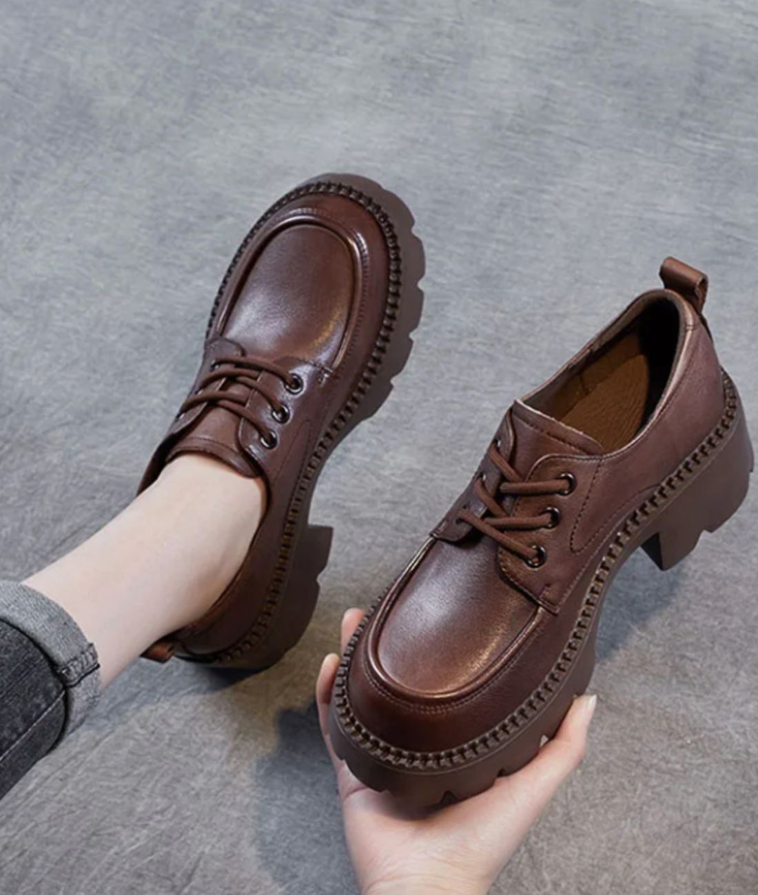 Women’s Platform Leather Loafers Coffee Brown