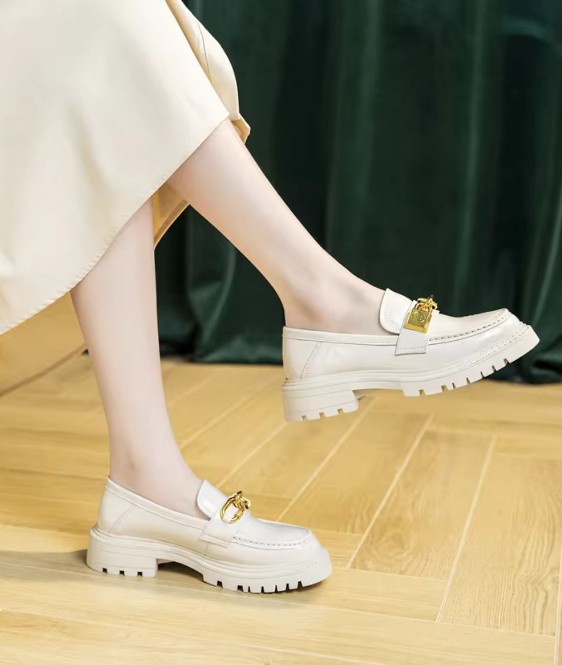 Women’s Chunky Patent Leather Loafers Off White