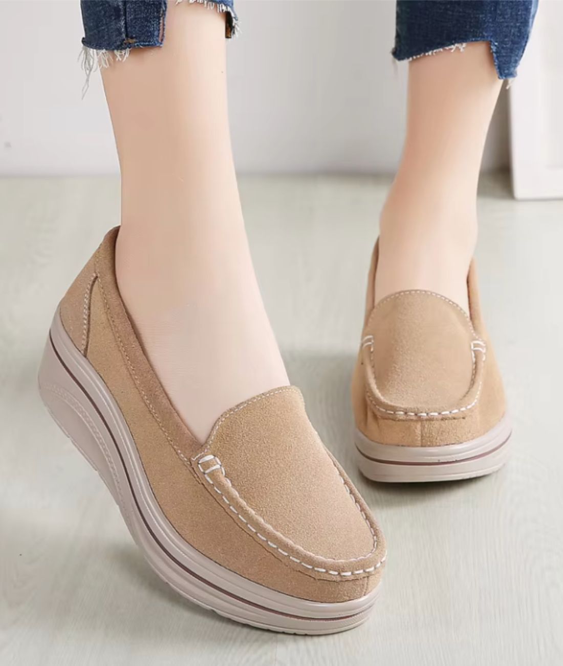 Women’s Platform Suede Loafers Sand Beige