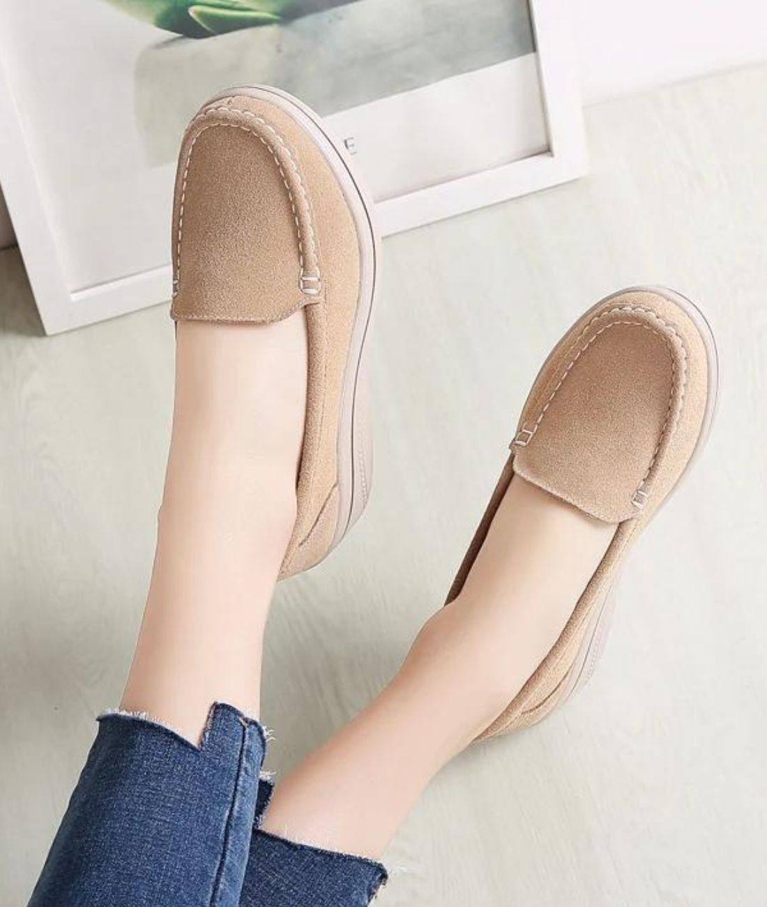 Women’s Platform Suede Loafers Sand Beige