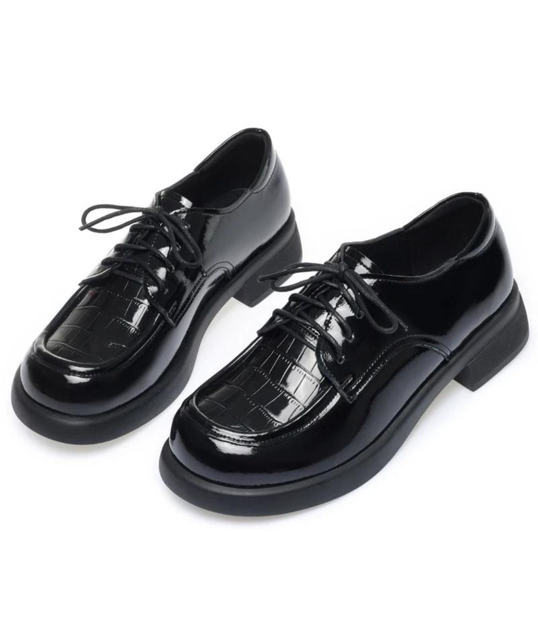 Women’s Chunky Patent Leather Loafers Deep Black Pointed Toe