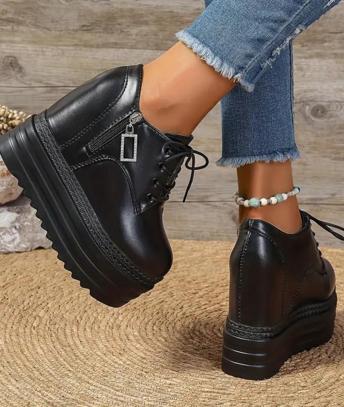 Women’s Platform Patent Leather Loafers in Deep Black