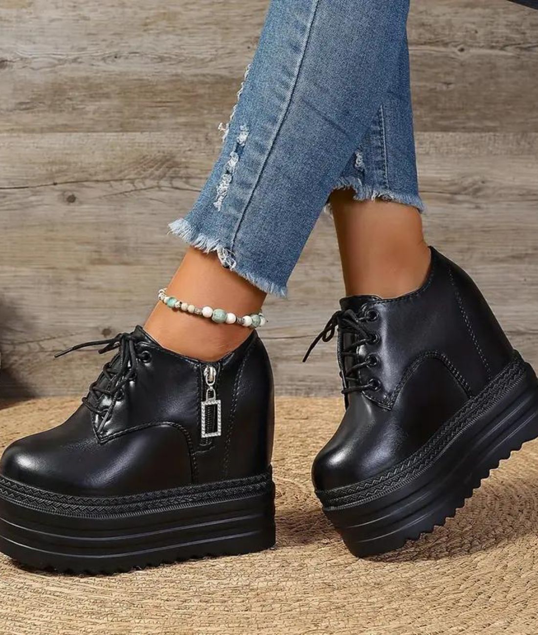 Women’s Platform Patent Leather Loafers in Deep Black