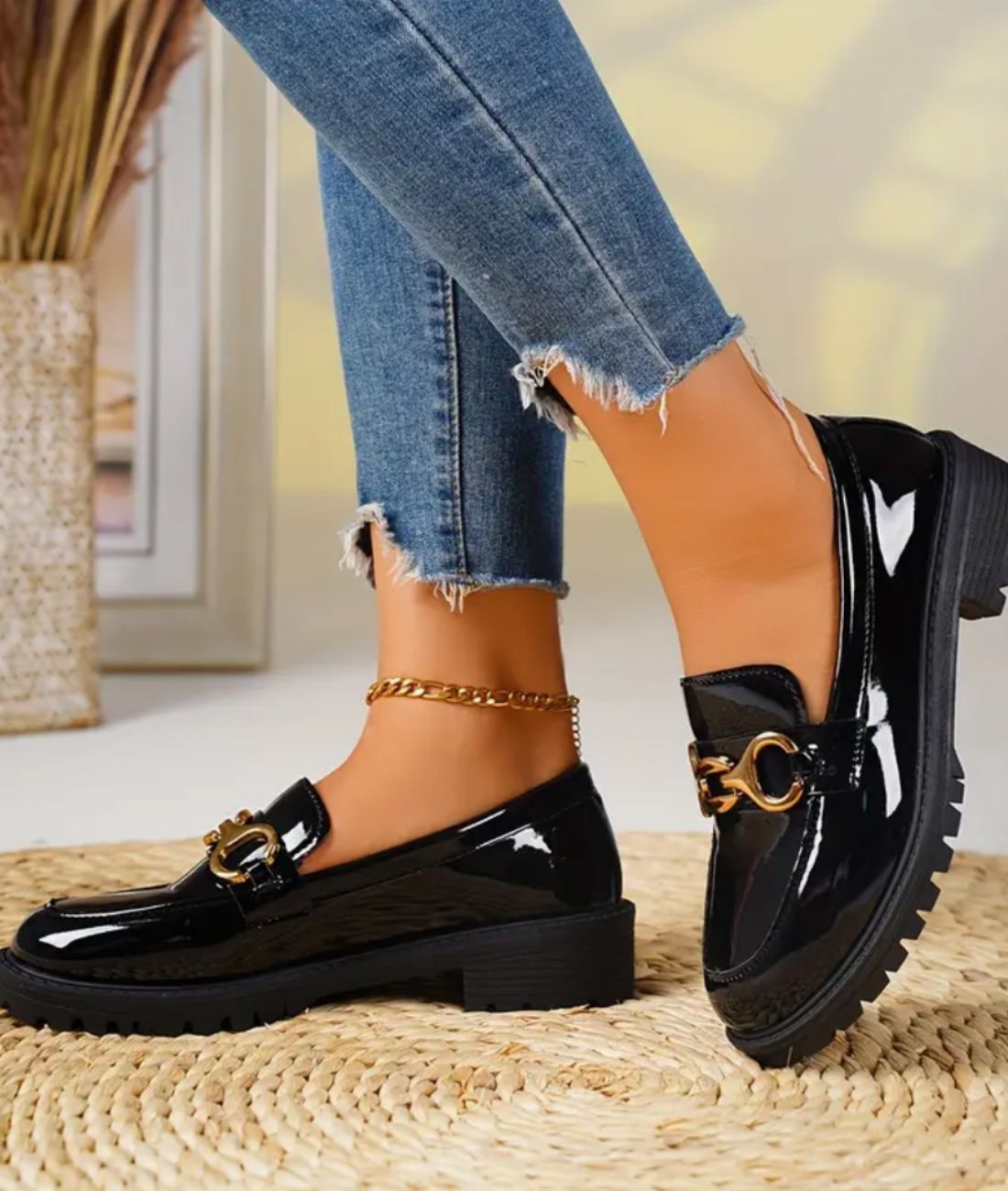 Women’s Platform Patent Leather Loafers Deep Black