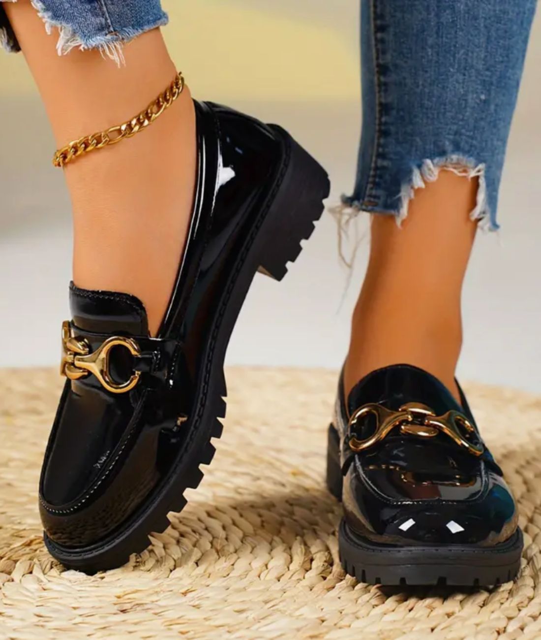 Women’s Platform Patent Leather Loafers Deep Black