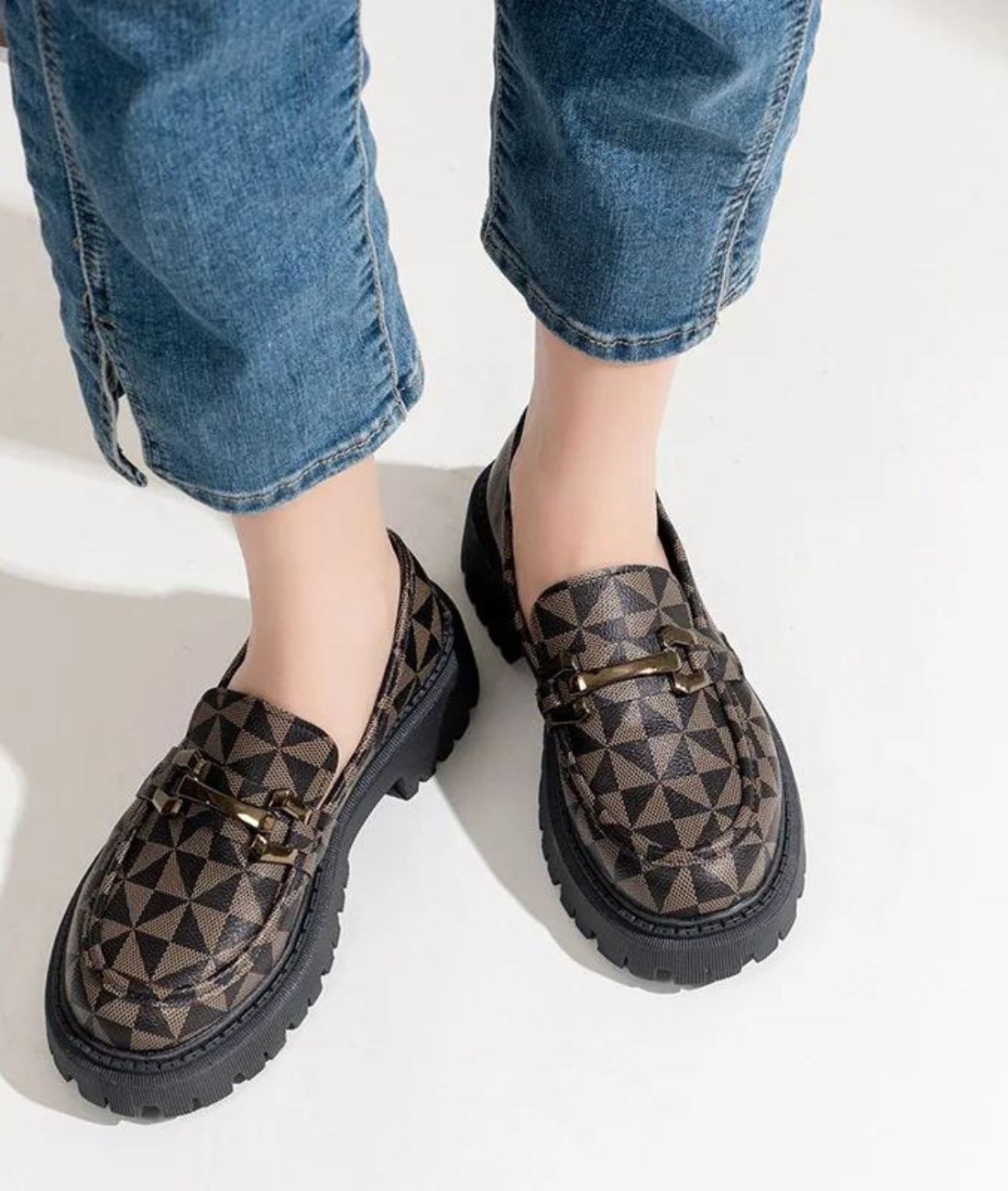 Women’s Chunky Patent Leather Loafers Coffee Brown