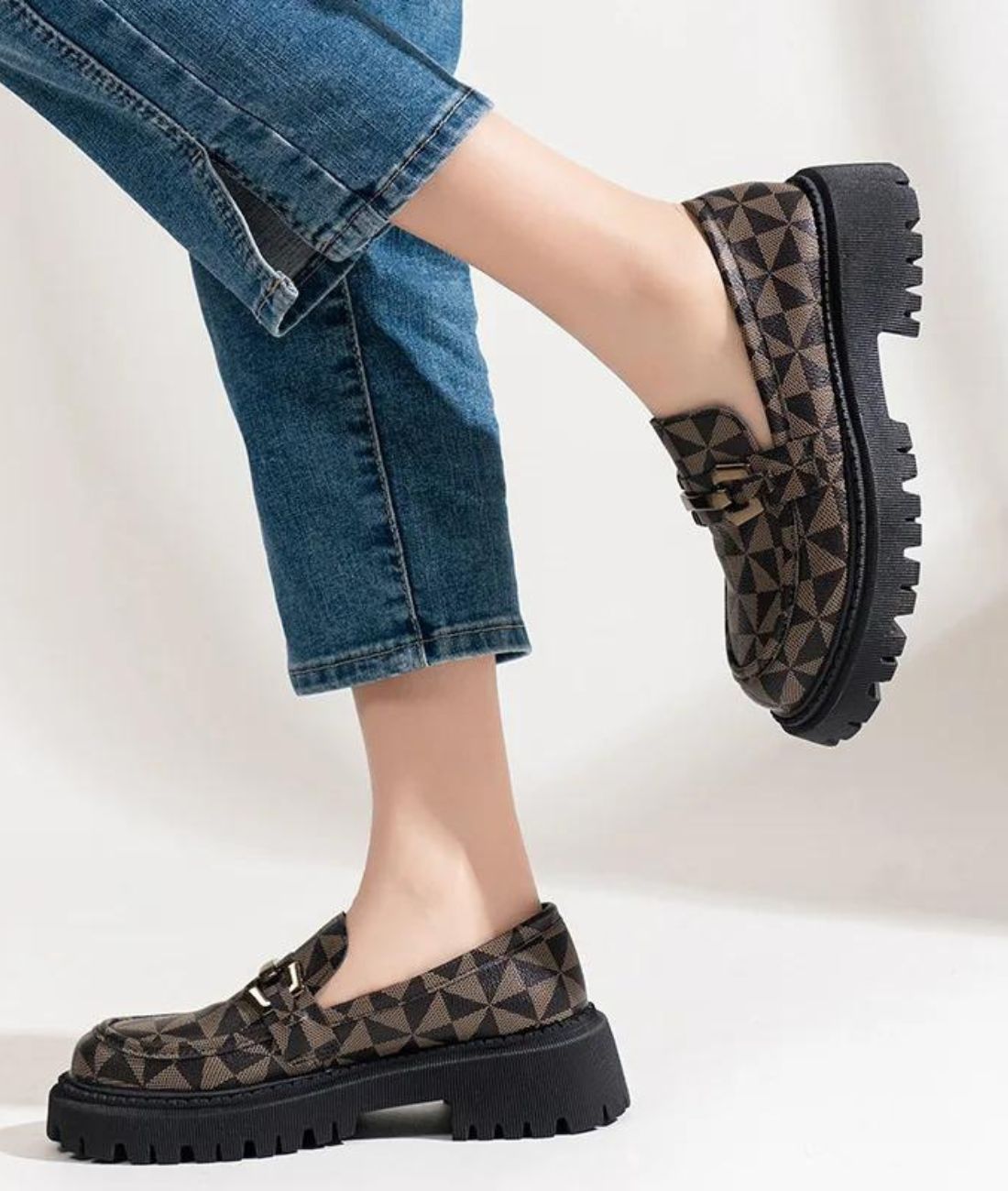 Women’s Chunky Patent Leather Loafers Coffee Brown