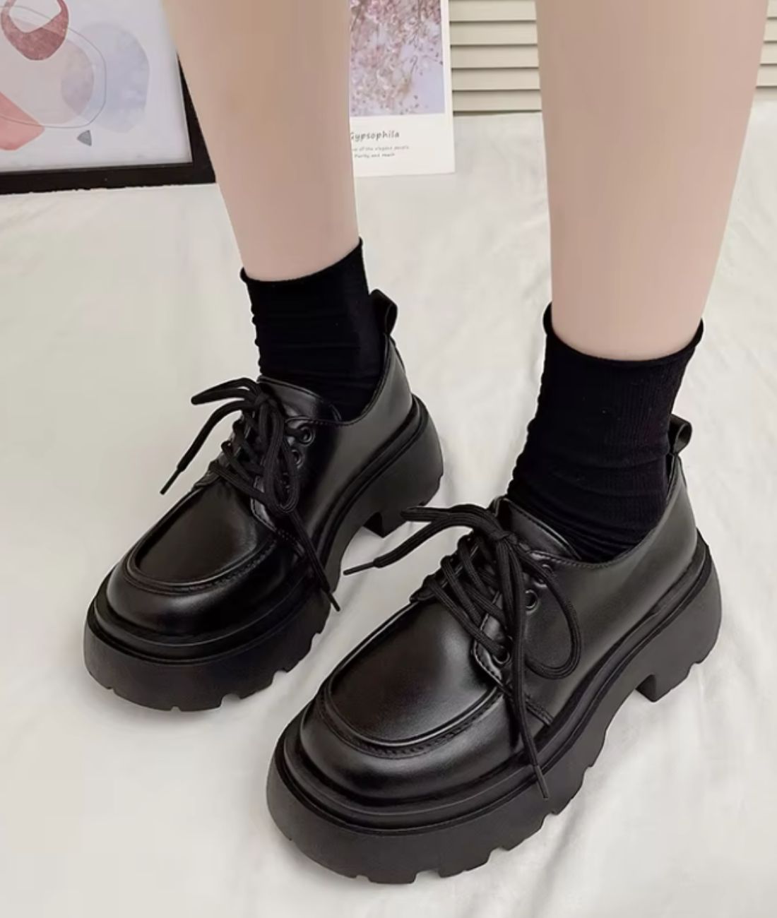 Women’s Platform Patent Leather Loafers Deep Black