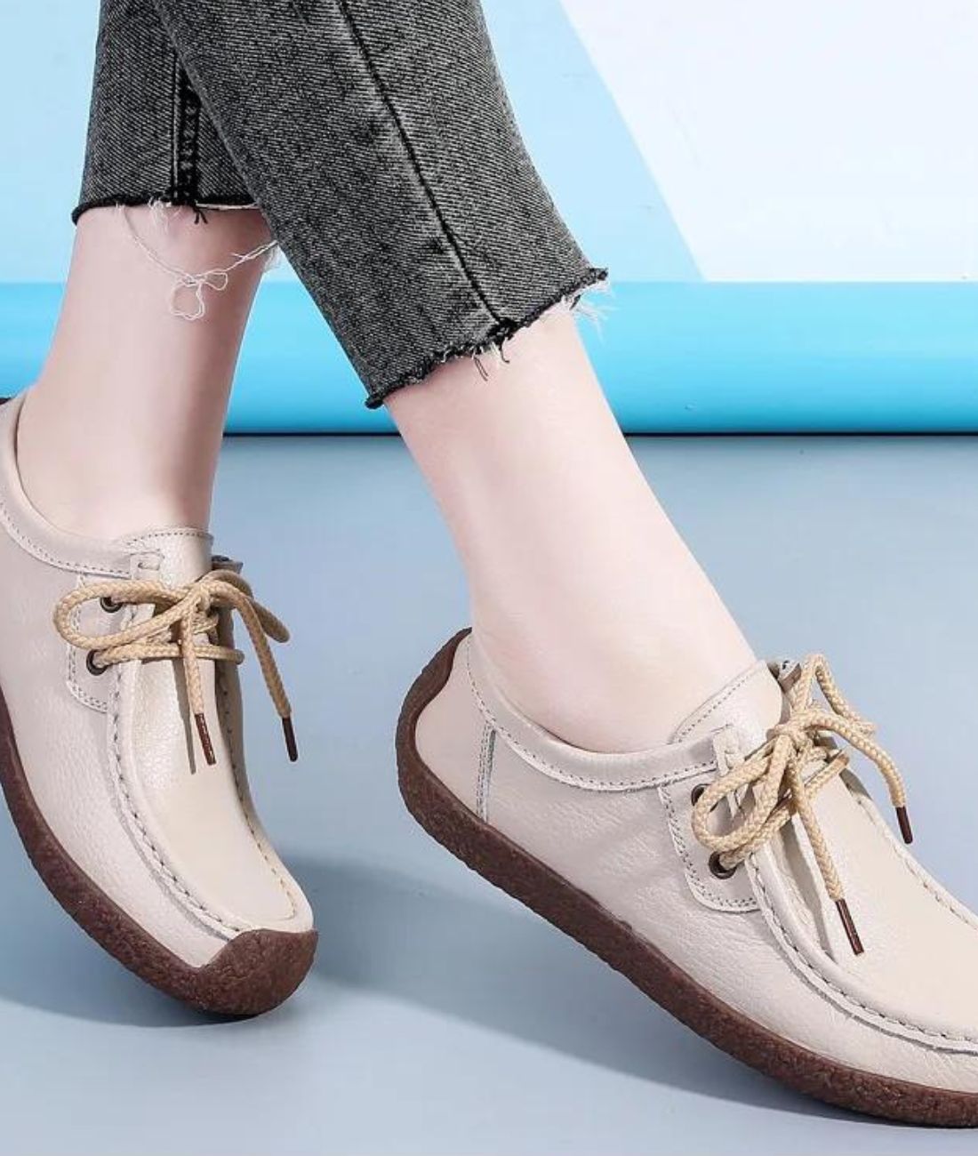 Women’s Lace Up Leather Loafers Cream