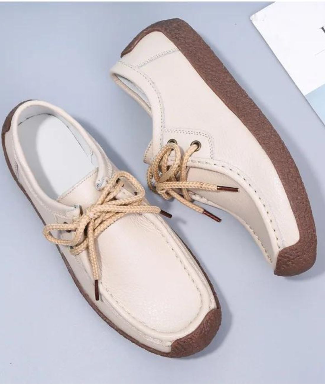 Women’s Lace Up Leather Loafers Cream