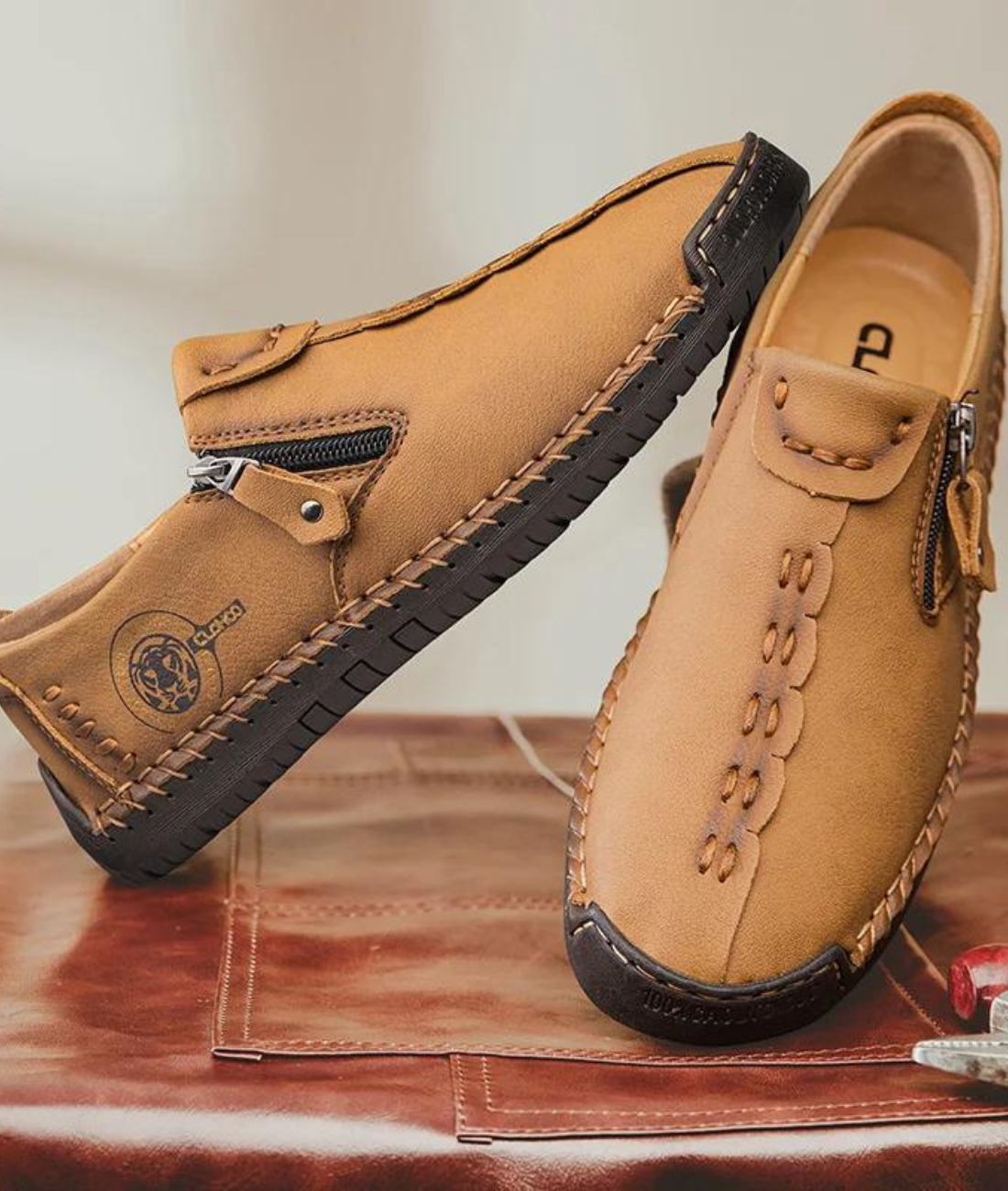Men’s Slip On Leather Loafers Cognac Brown
