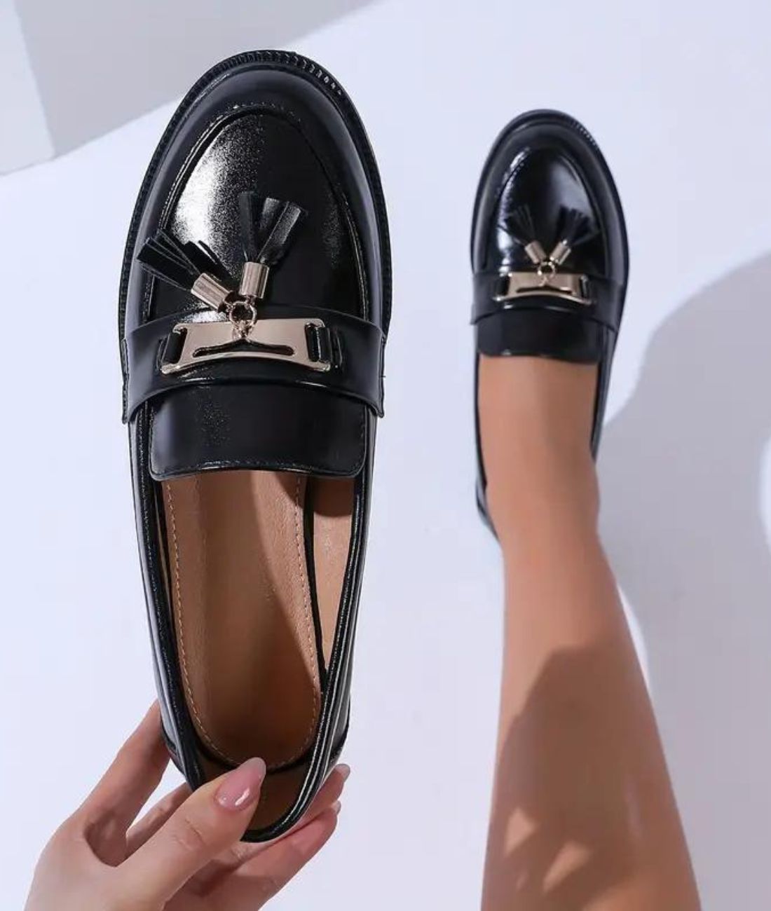 Men’s Tassel Patent Leather Loafers in Deep Black