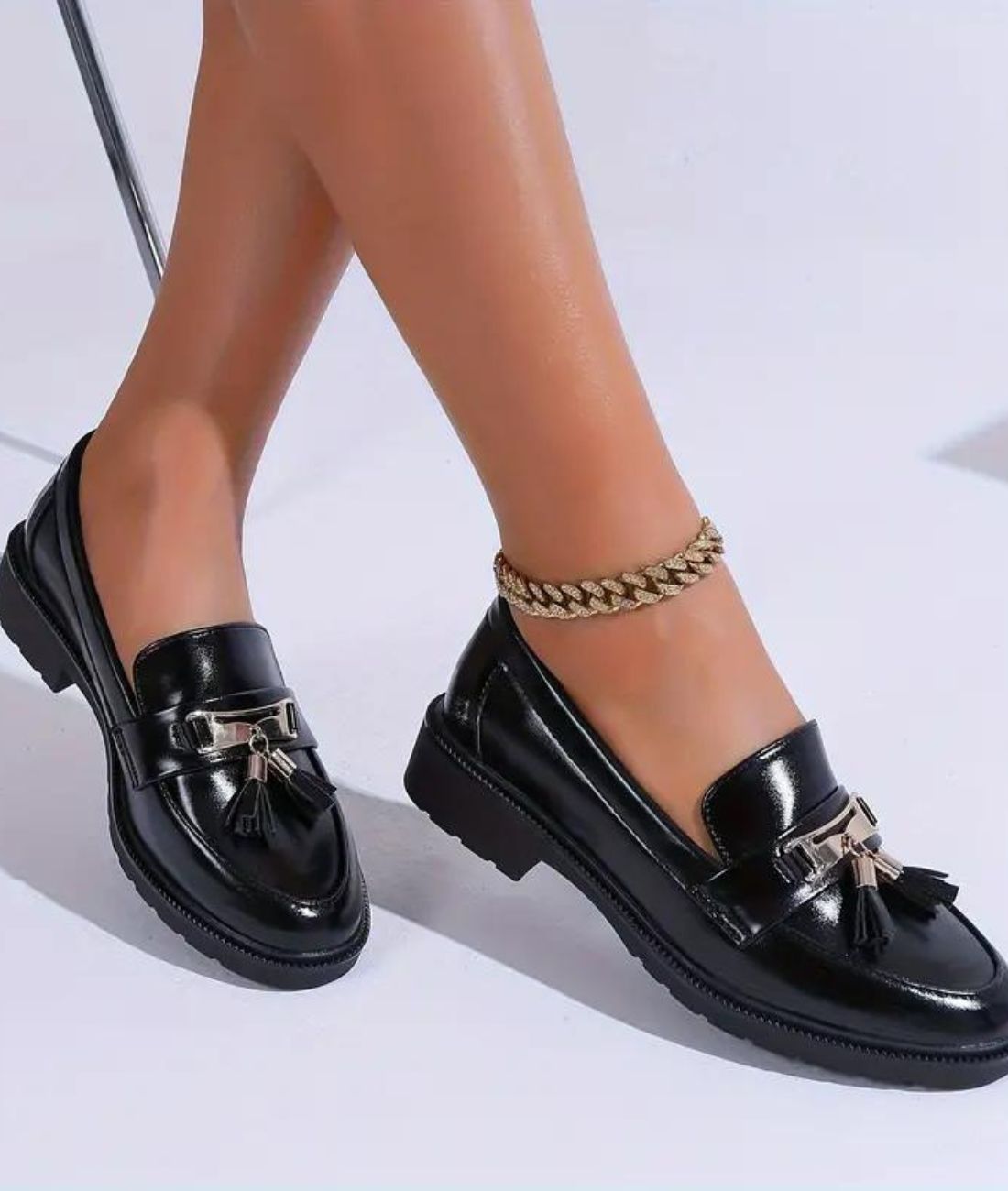 Men’s Tassel Patent Leather Loafers in Deep Black