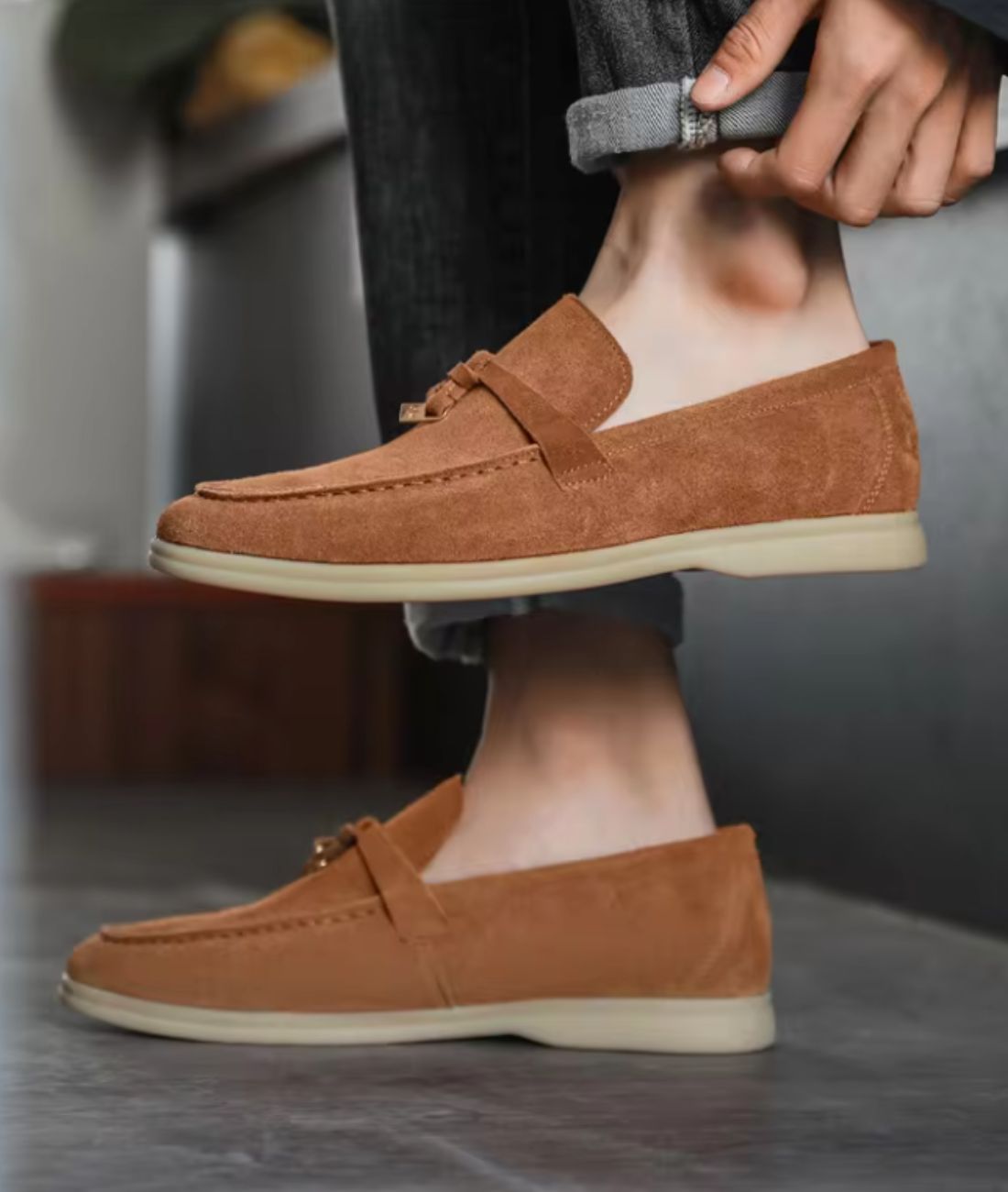 Men’s Tassel Suede Loafers Coffee Brown