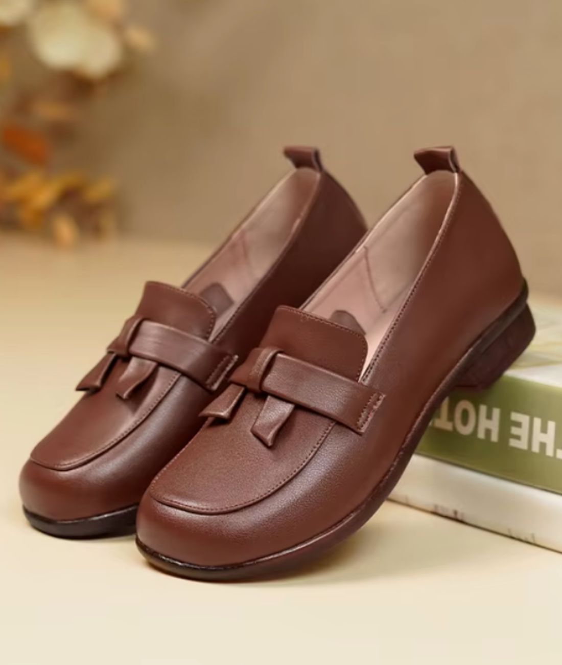 Women’s Low Heel Leather Loafers Coffee Brown