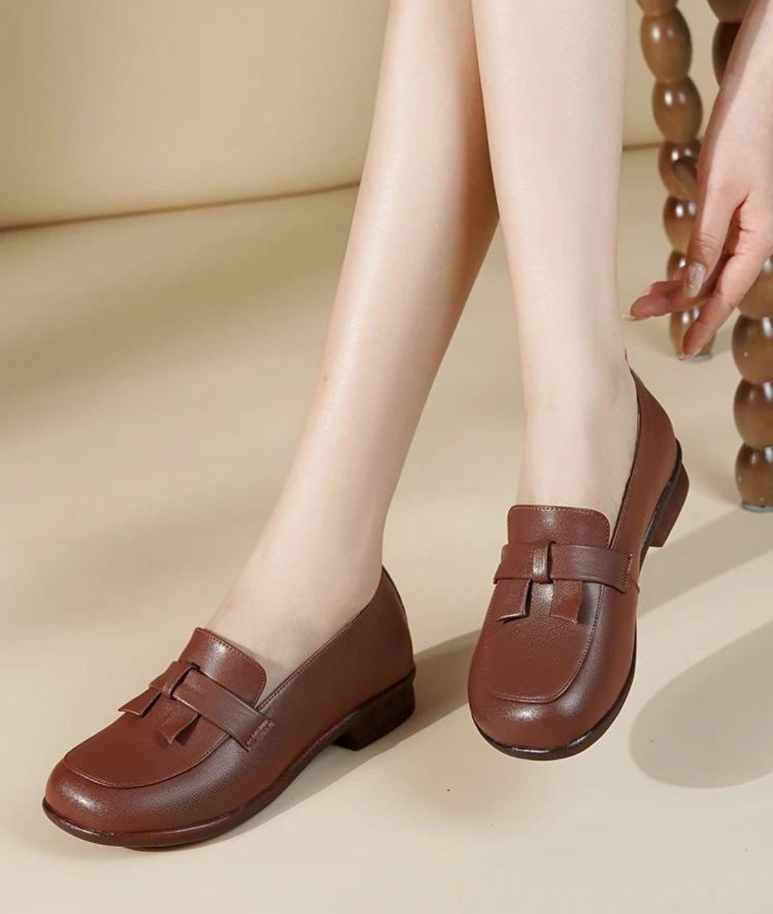 Women’s Low Heel Leather Loafers Coffee Brown
