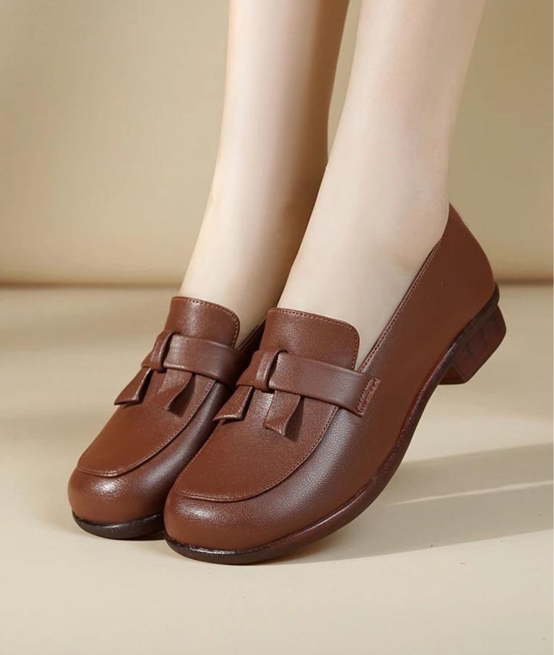 Women’s Low Heel Leather Loafers Coffee Brown