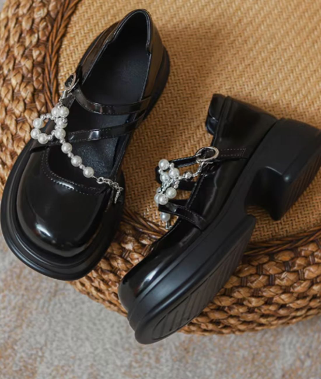 Women’s Platform Patent Leather Round Toe Loafers Deep Black