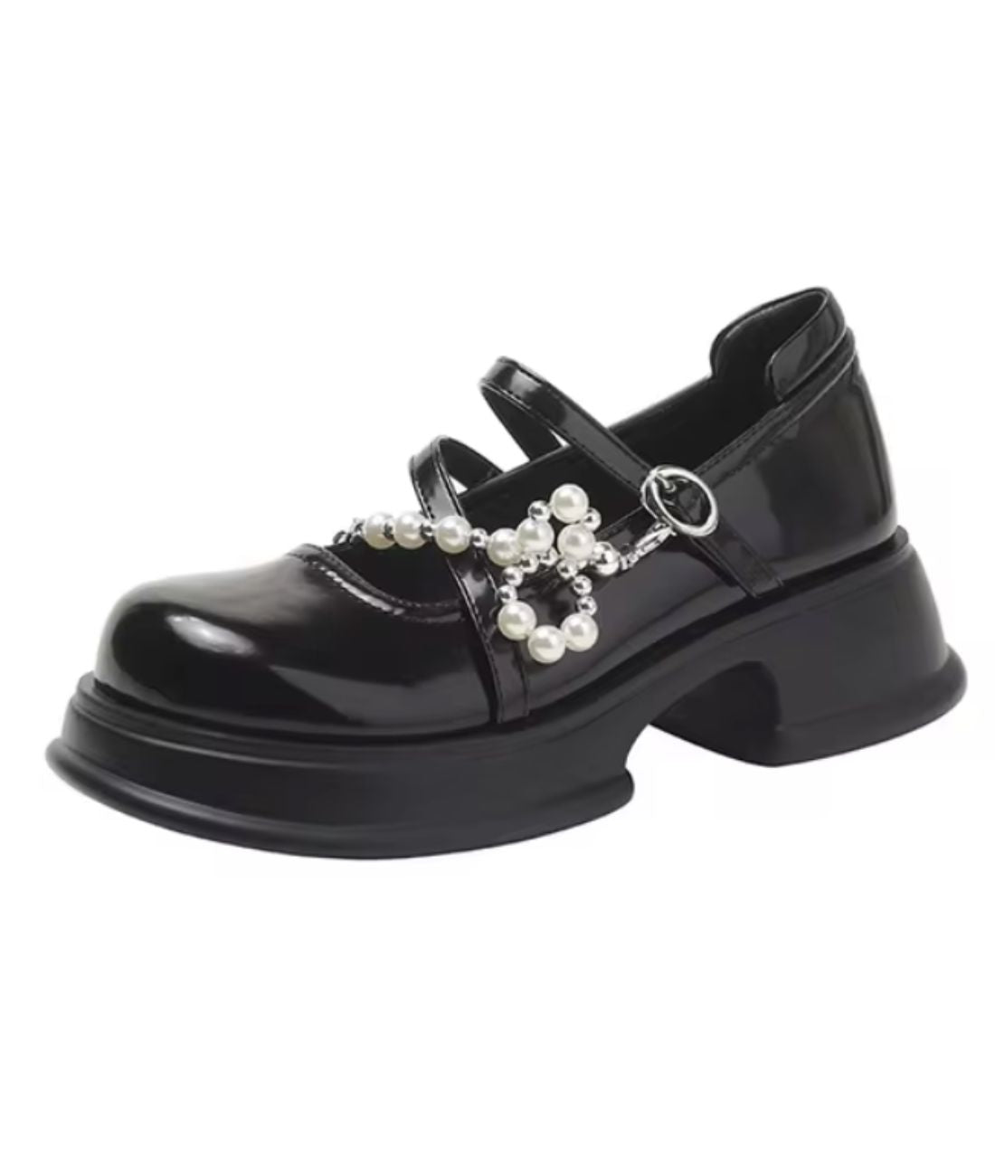 Women’s Platform Patent Leather Round Toe Loafers Deep Black
