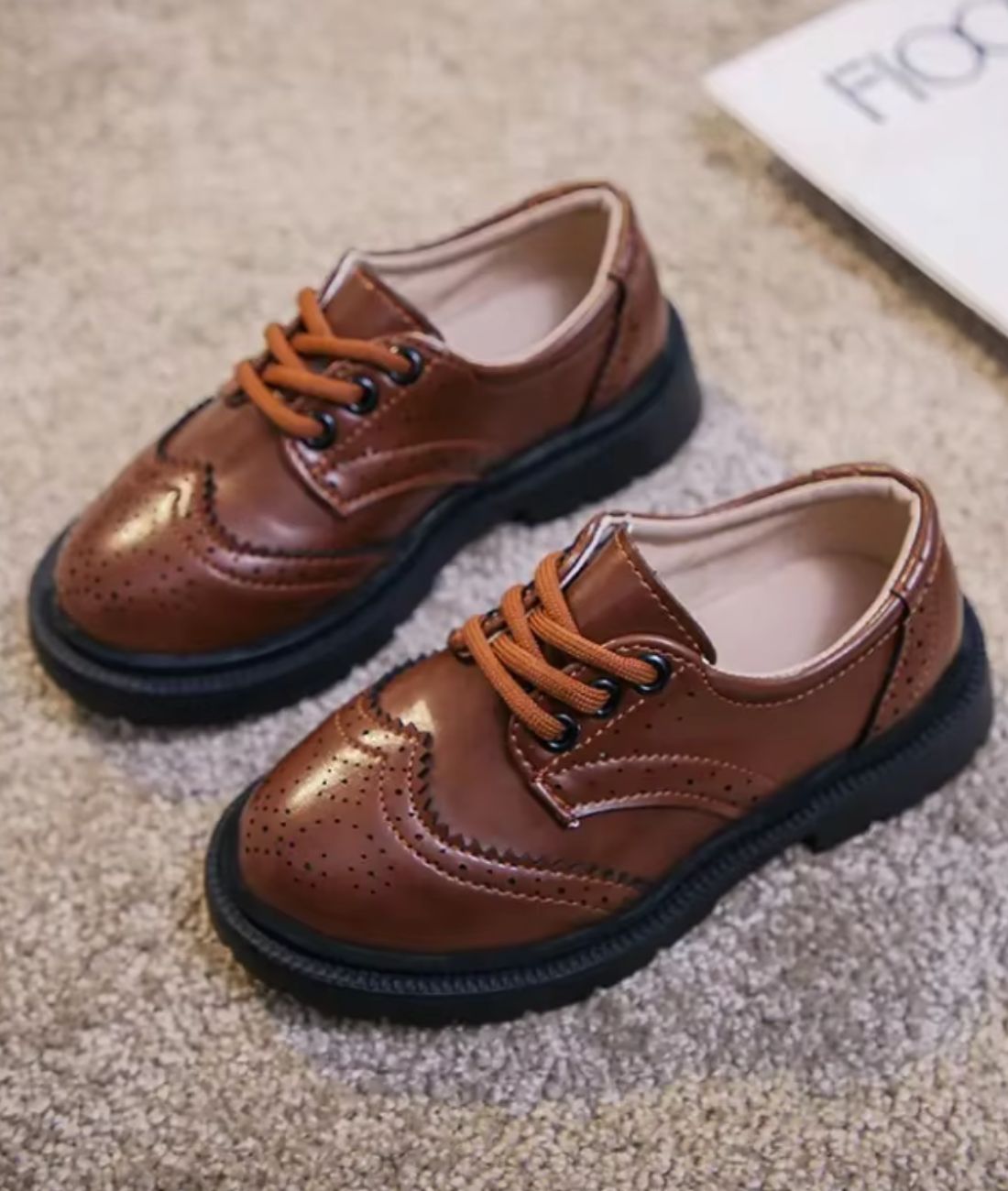 Boys’ Platform Leather Loafers Coffee Brown