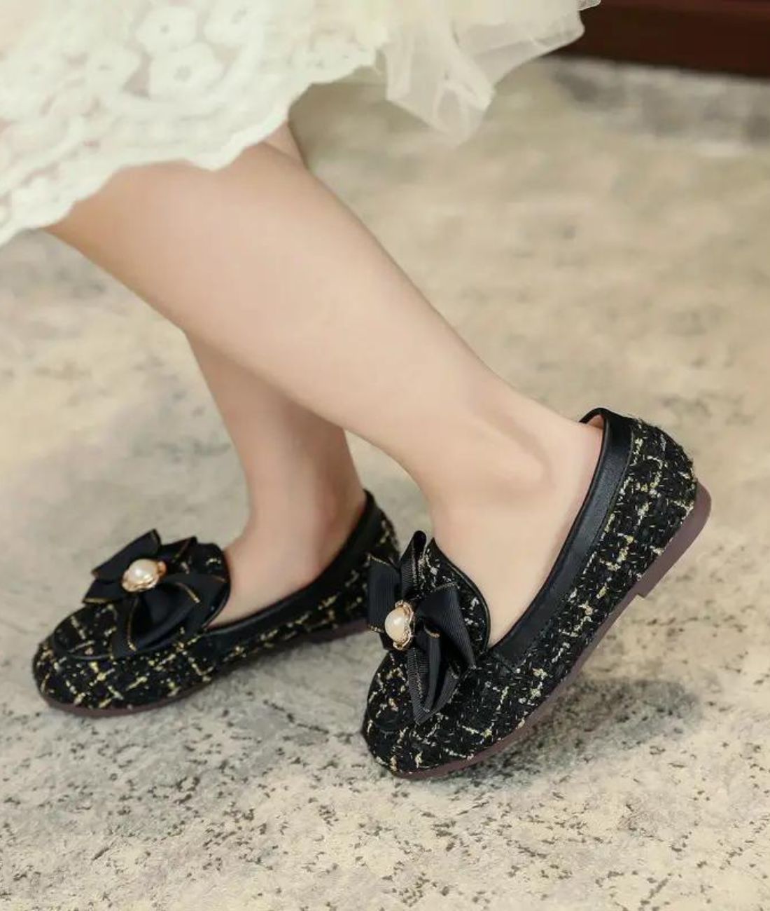 Women’s Slip On Suede Loafers Deep Black Pearl Accent