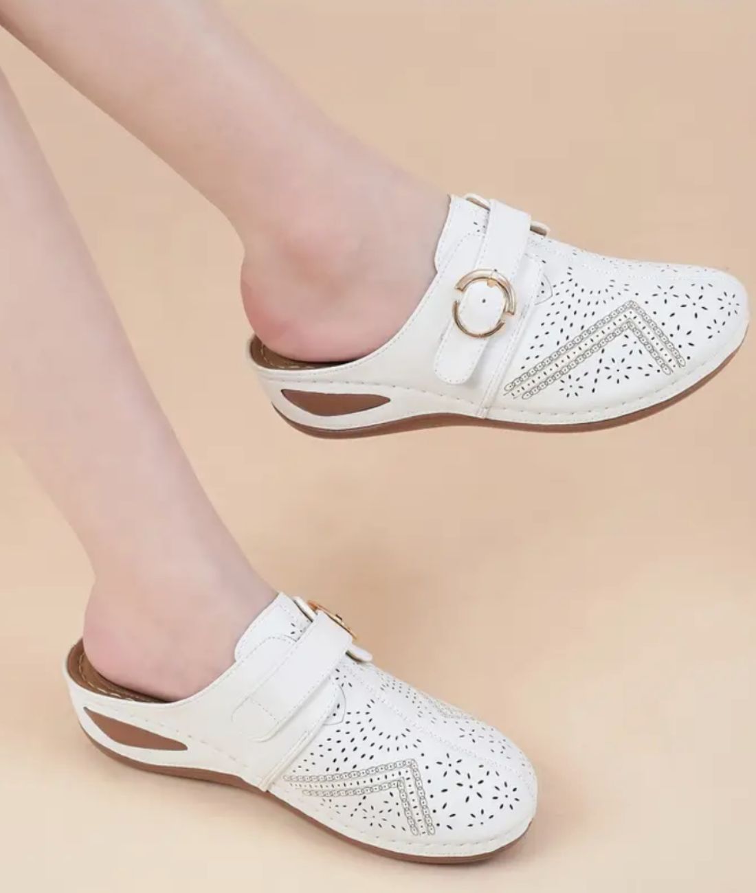 Women’s Mules Leather Loafers Off White with Pointed Toe