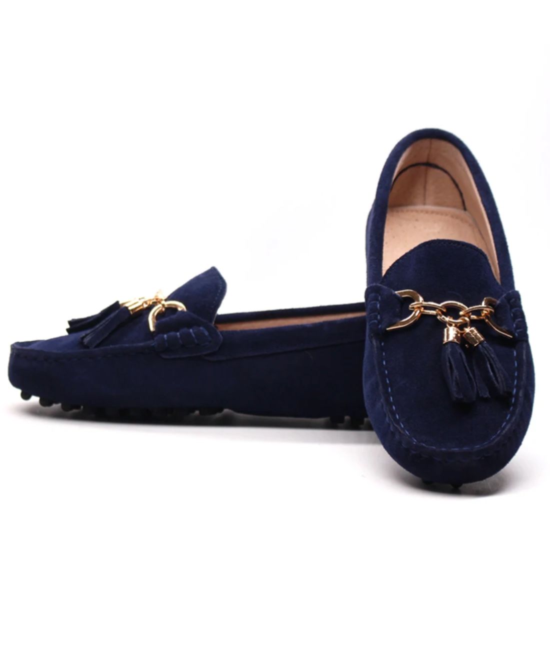 Women’s Suede Loafers Navy Round Toe With Tassels