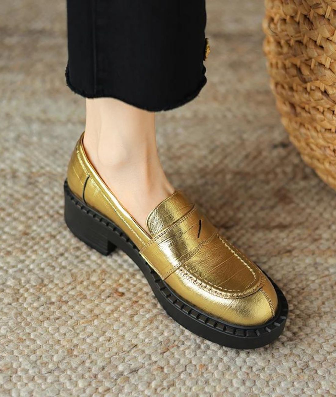 Women’s Chunky Patent Leather Loafers Deep Black