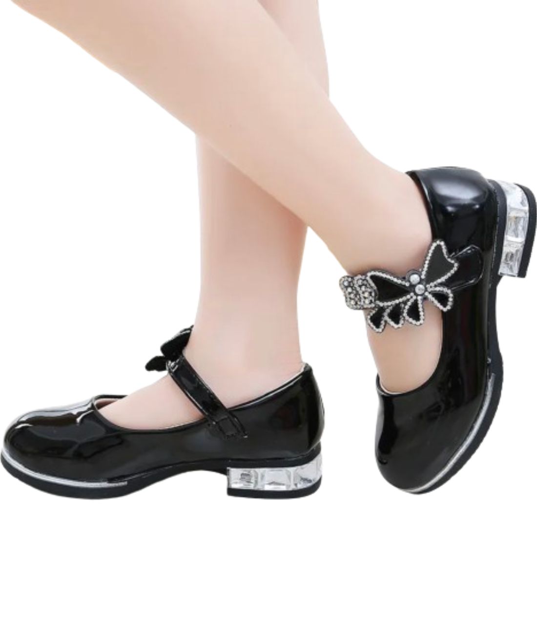 Girls Slip On Patent Leather Loafers Deep Black Round Toe