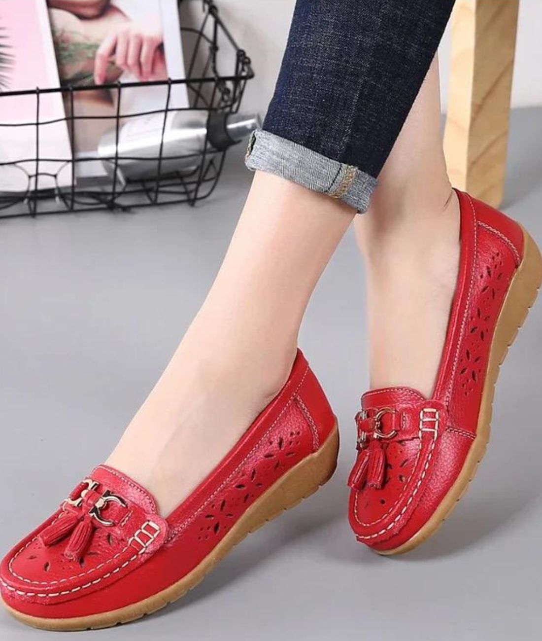 Women’s Tassel Patent Leather Loafers Vermilion Red