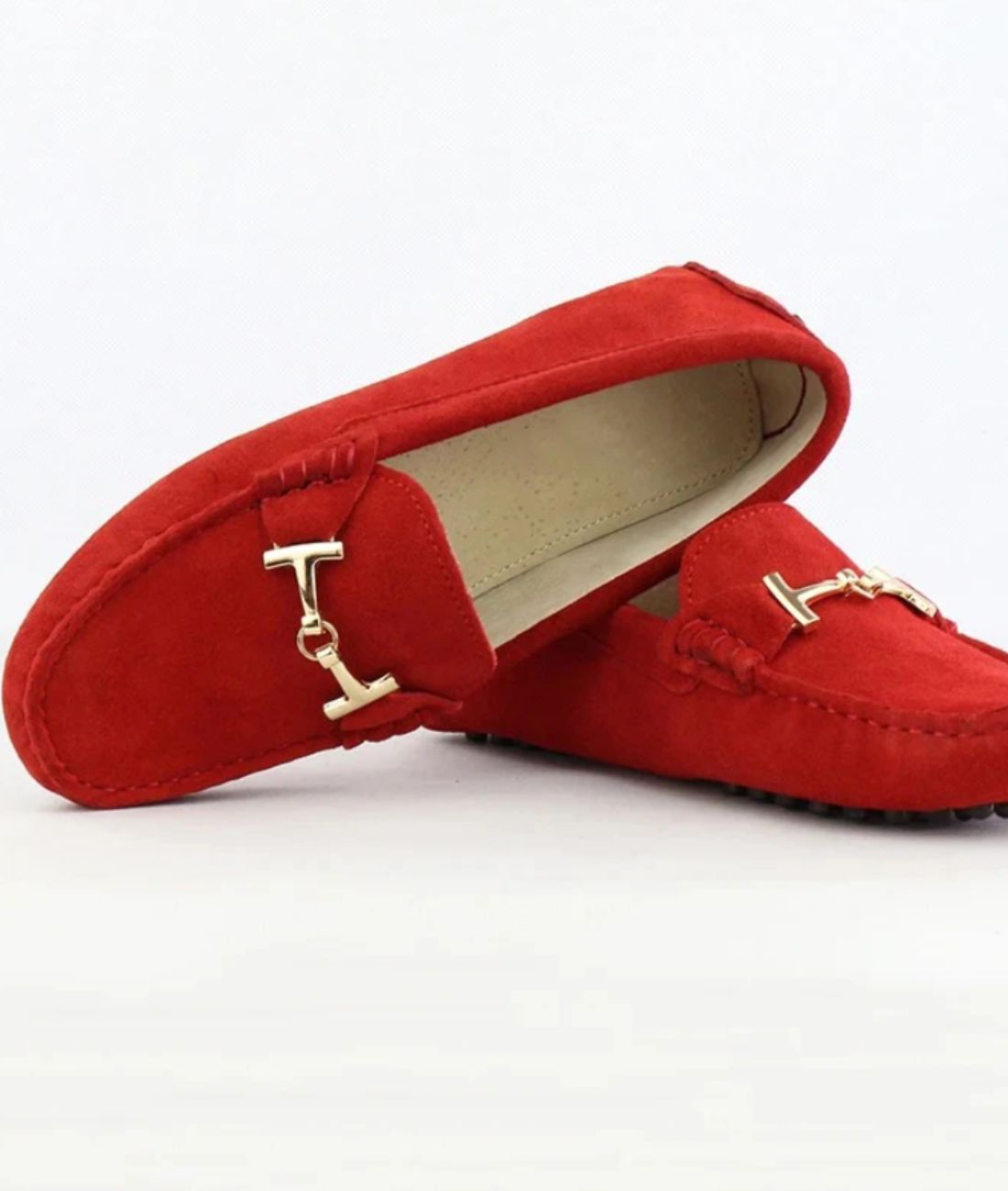 Women’s Slip On Suede Round Toe Loafers Vermilion Red