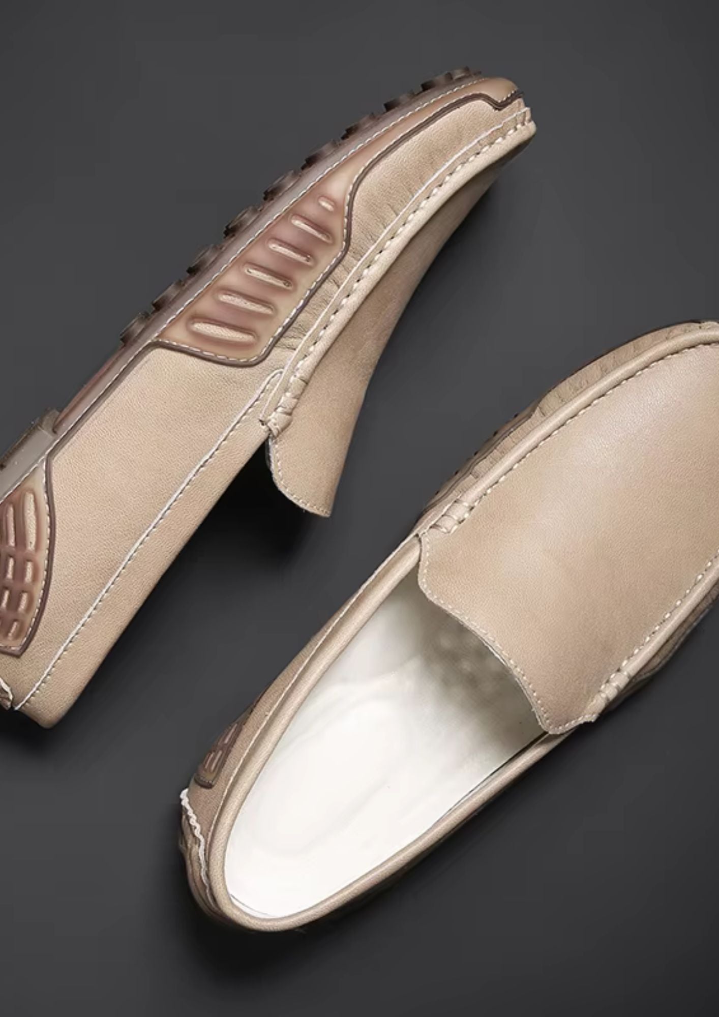 Men’s Driving Leather Loafers Sand Beige