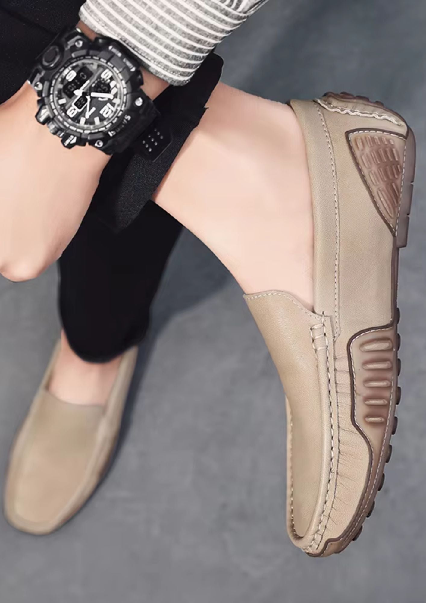 Men’s Driving Leather Loafers Sand Beige