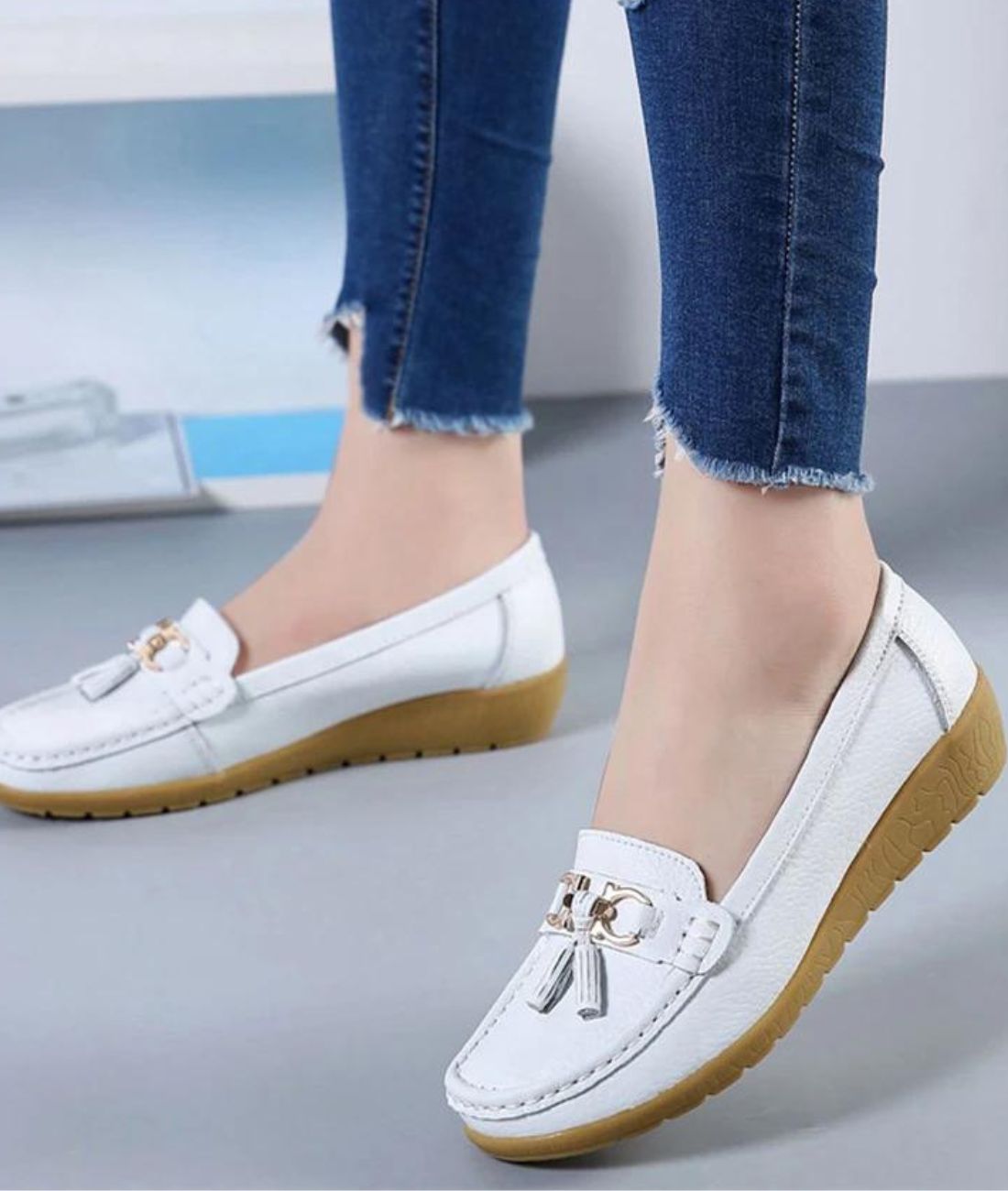Women’s Tassel Patent Leather Loafers Off White