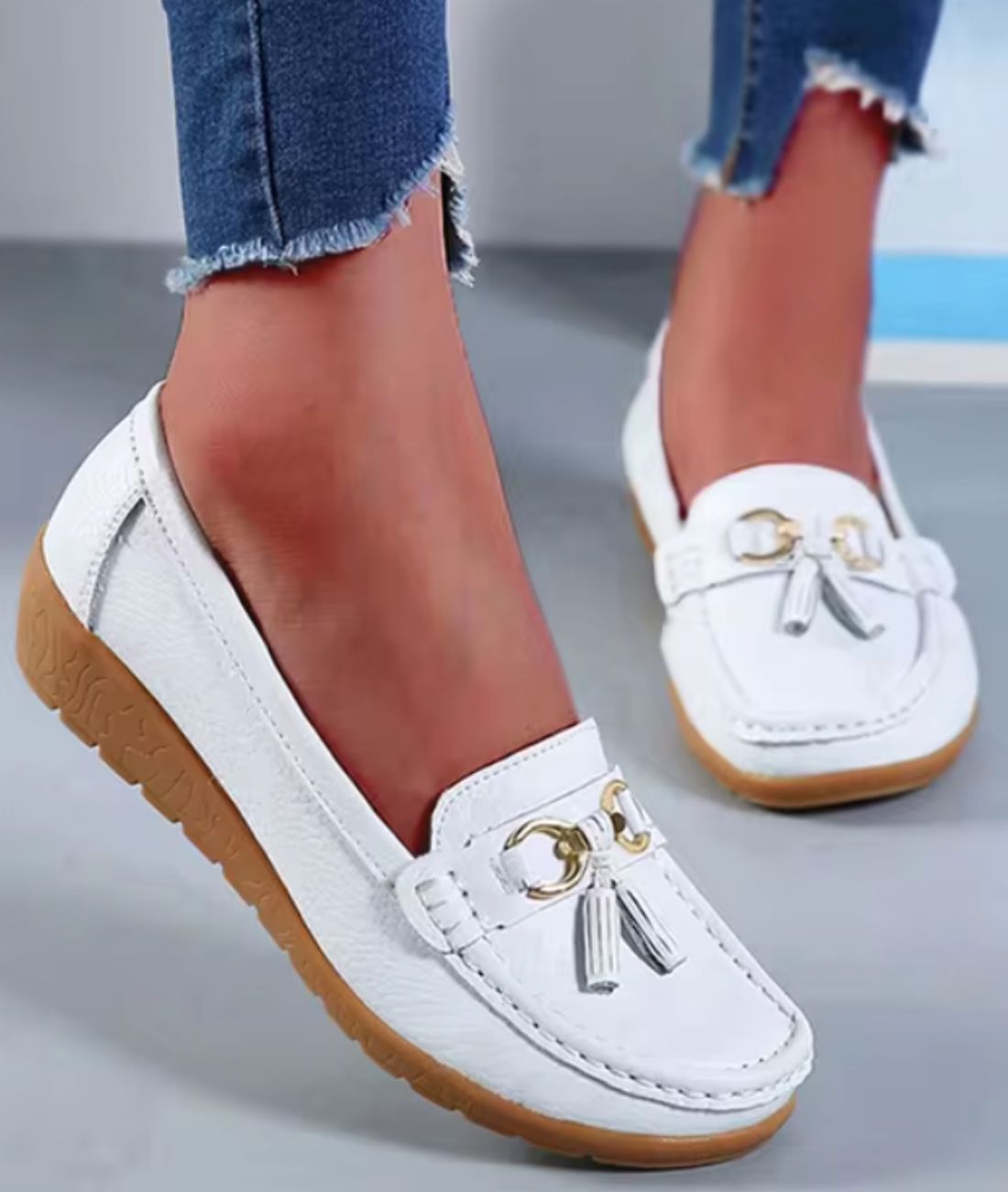 Women’s Tassel Patent Leather Loafers Off White
