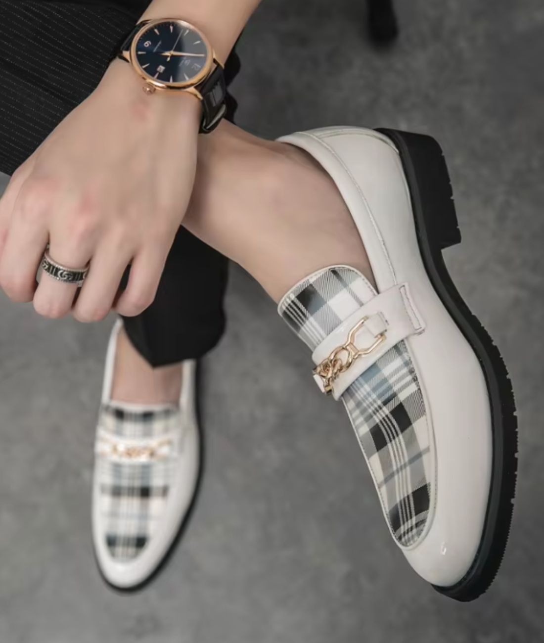 Men’s Horsebit Patent Leather Loafers Off White