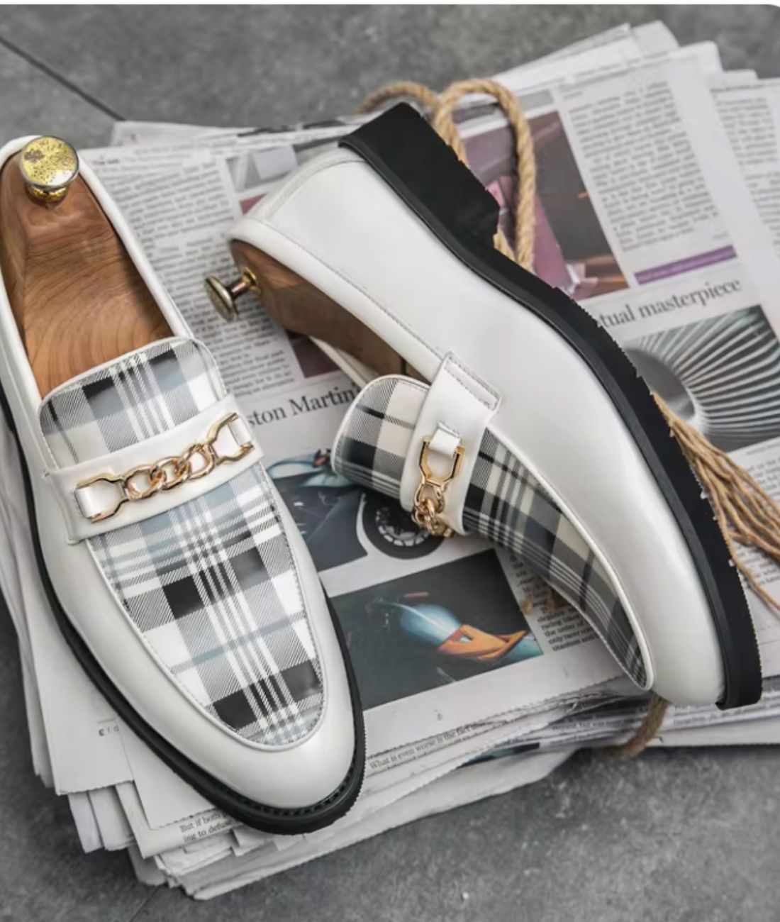 Men’s Horsebit Patent Leather Loafers Off White