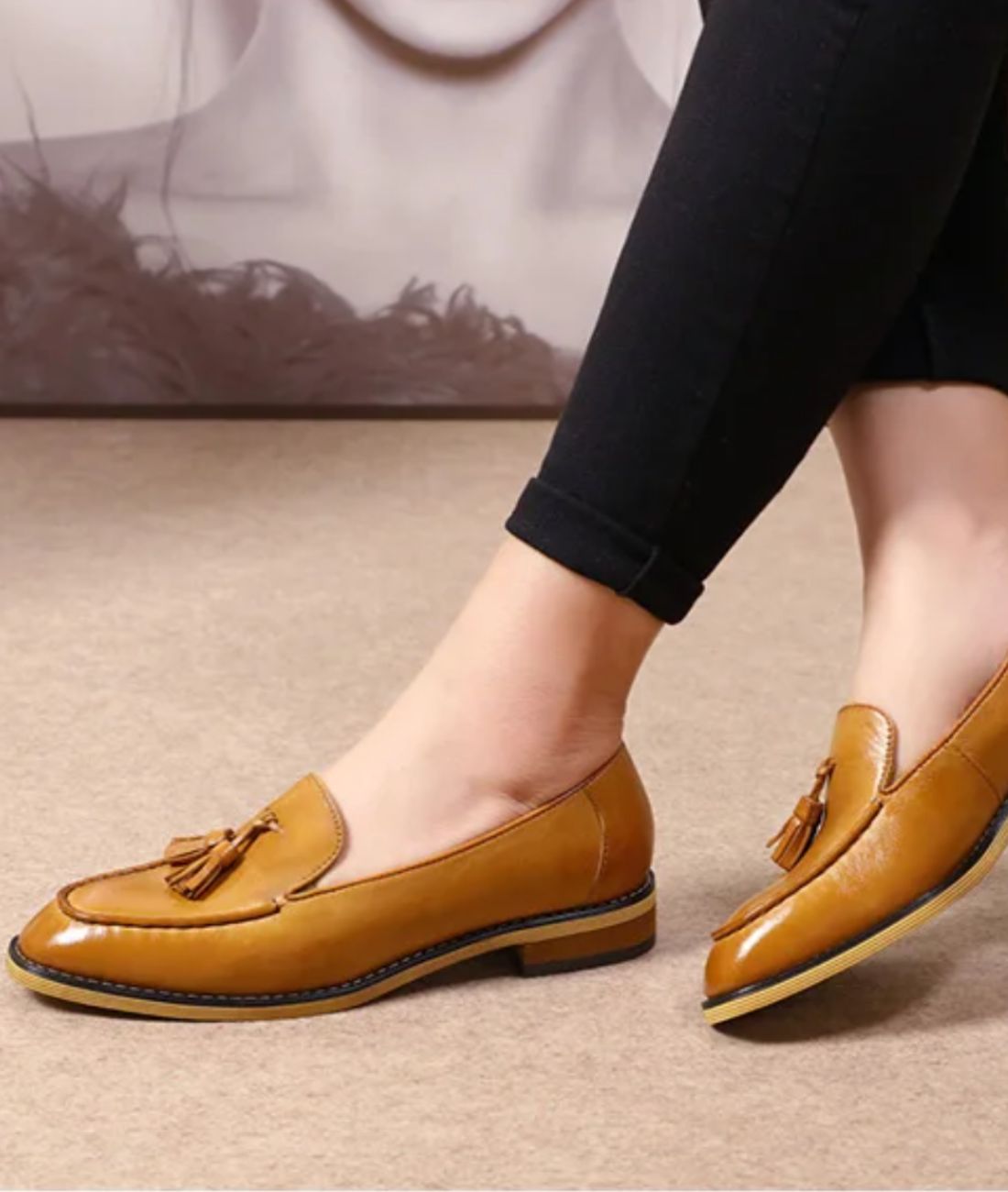 Men’s Tassel Leather Loafers Camel