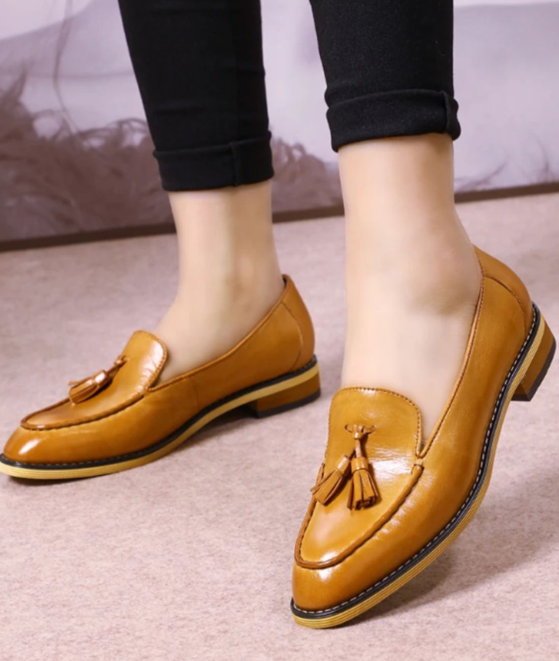Men’s Tassel Leather Loafers Camel