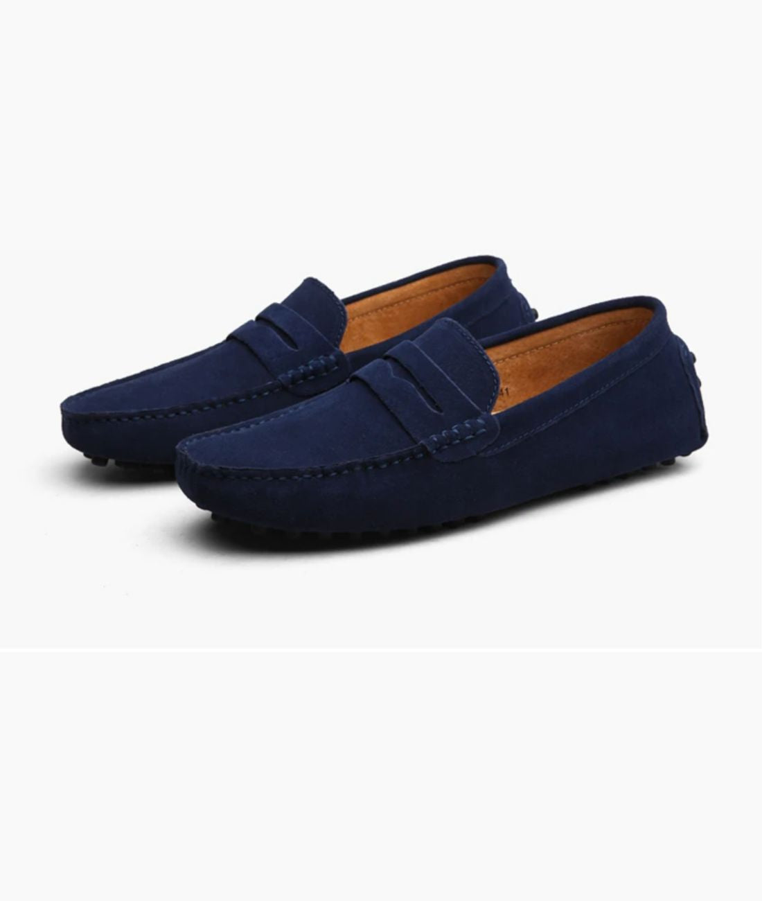 Men’s Penny Suede Loafers Navy With Rubber Studded Sole